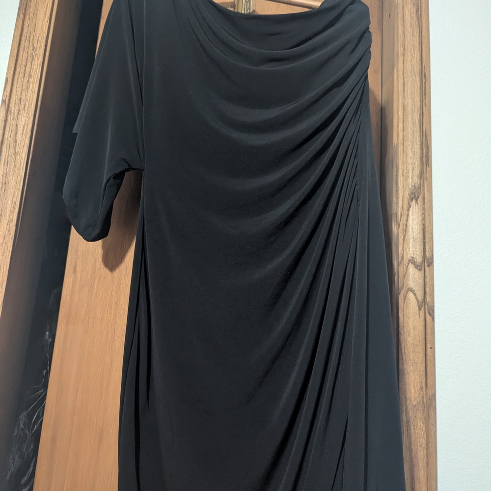 Enfocus Studio Black Asymmetrical Ruched One Shoulder Dress